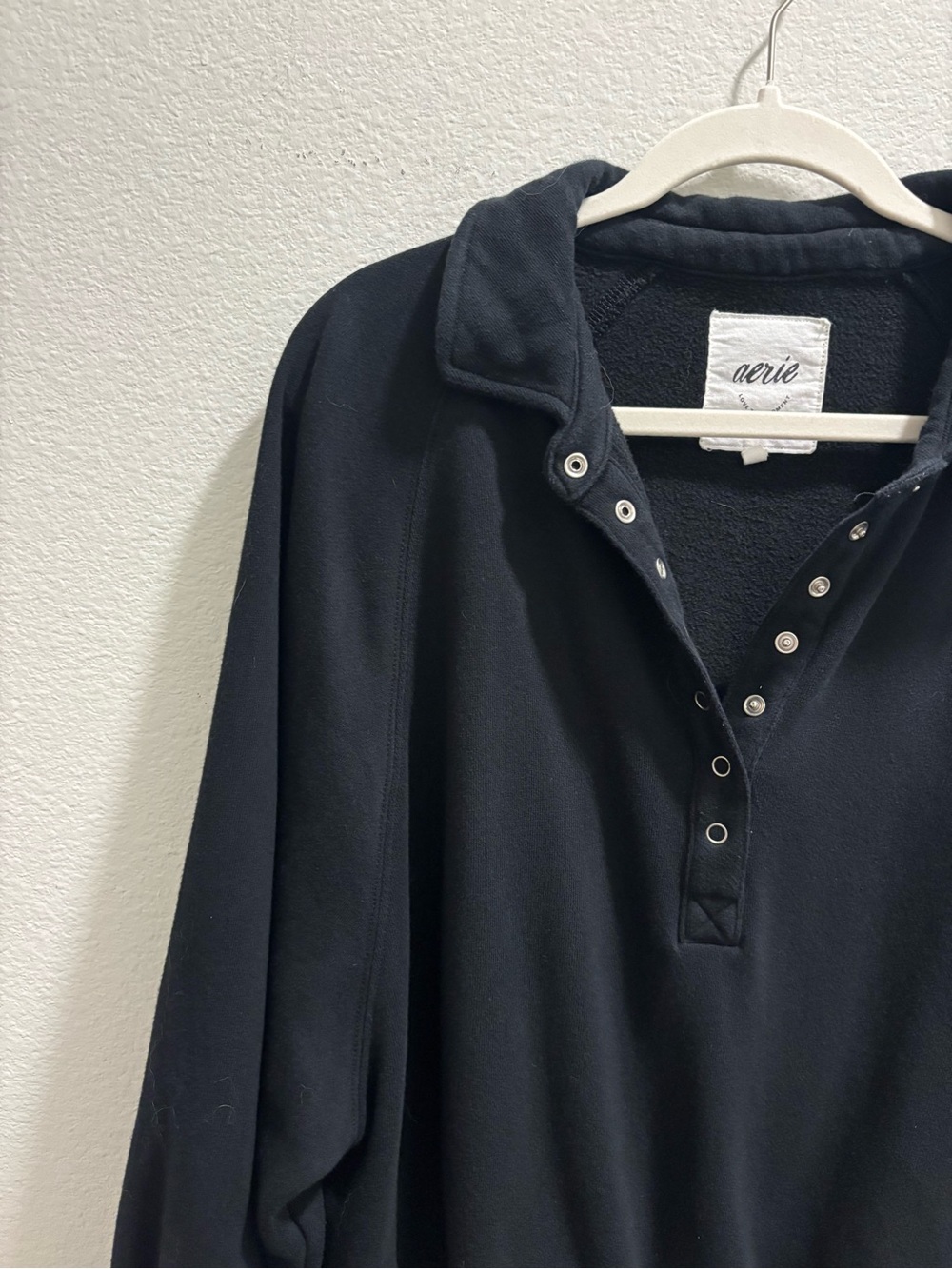 Aerie Black Snap-Front Pullover Sweater, size M - Picture 2 of 6
